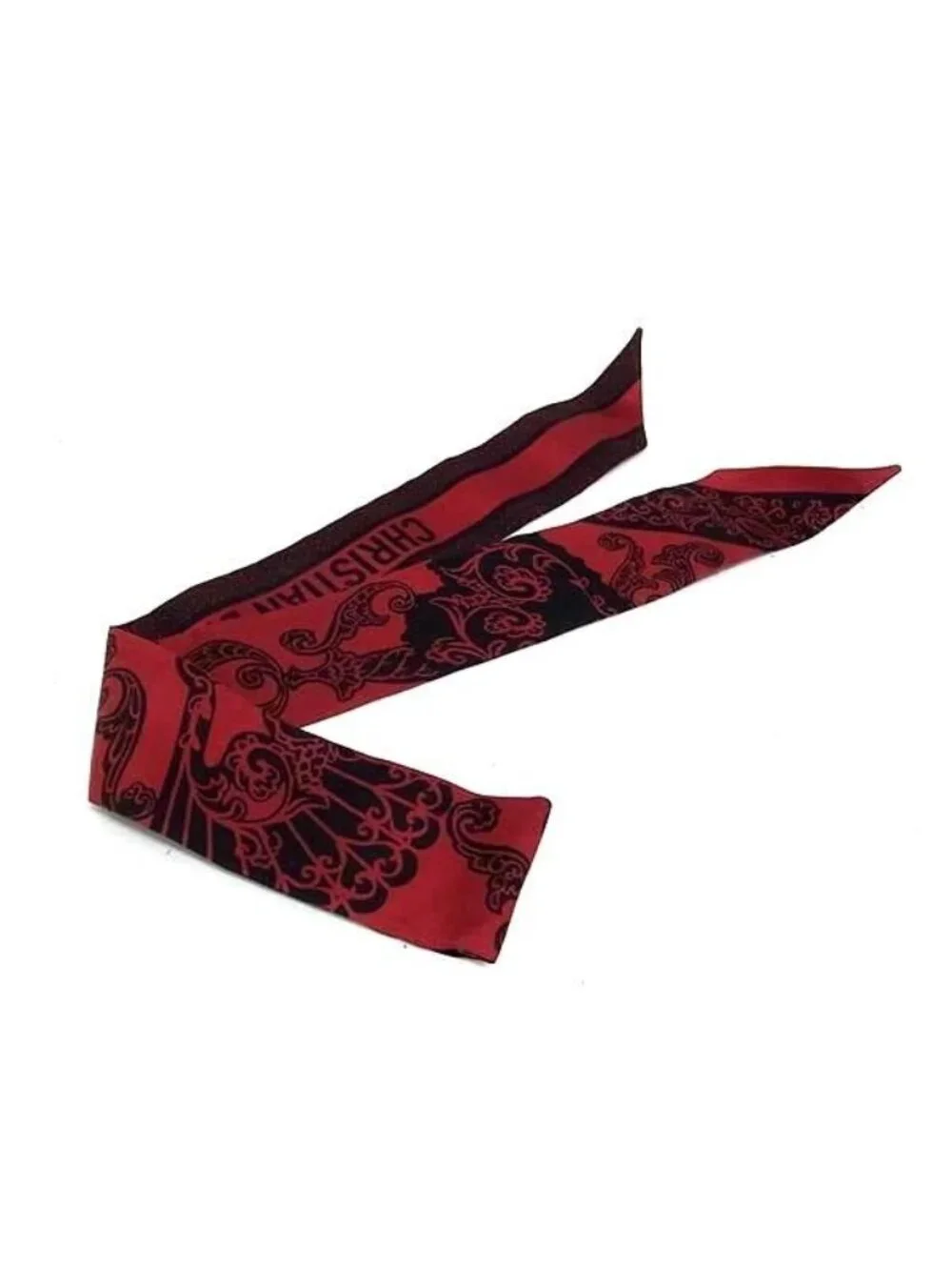 Dior Mitzah Silk Heart Ribbon Scarf Red Black